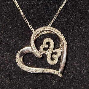 Jane Seymour Sterling Silver Open Heart Diamonds Pendant Necklace